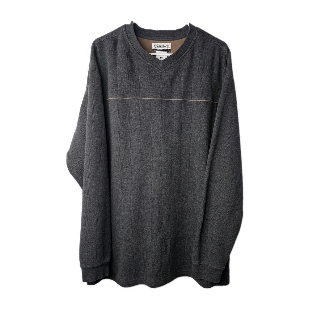 Columbia Mens Size 2XL Tall Gray Ribbed Knit Sweater V Neck Long Sleeve Pullover